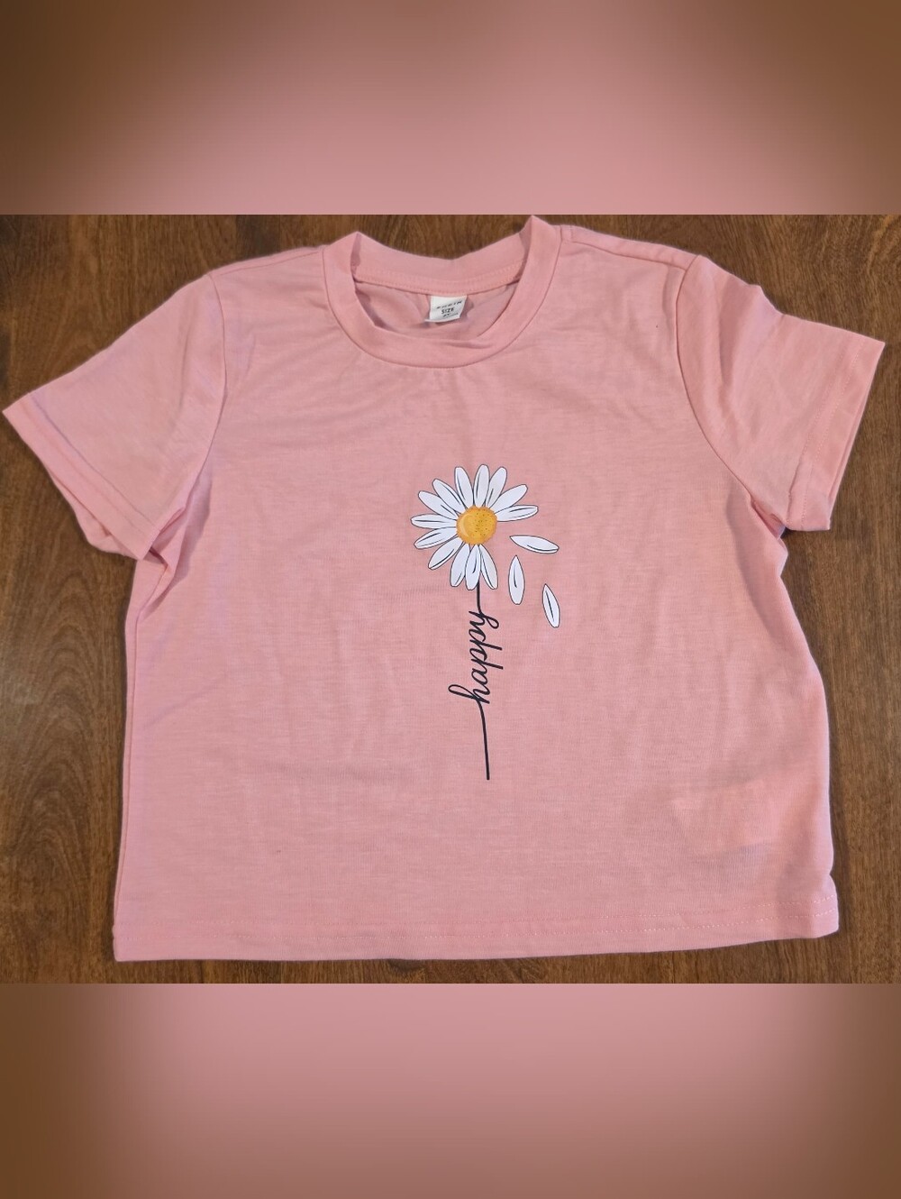 Shein Girls' Pink Daisy 'Happy' Graphic Tee